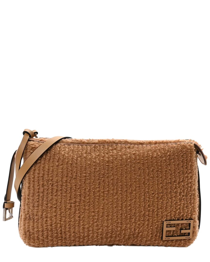 Fendi Miele Scuro Shearling Leather Medium Simply  Shoulder Bag  (authentic Pre-loved)