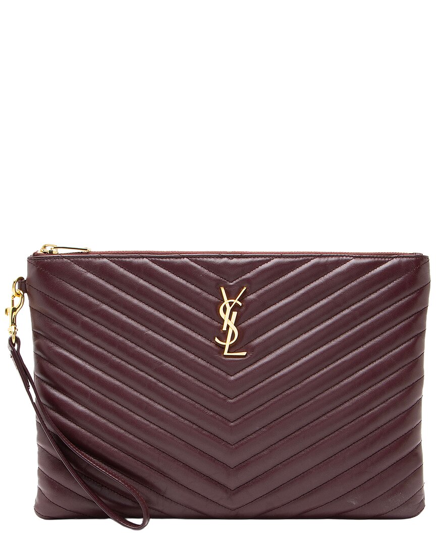 Saint Laurent Red Matelassé Calfskin Monogram Medium Wristlet (authentic Pre-  Loved)