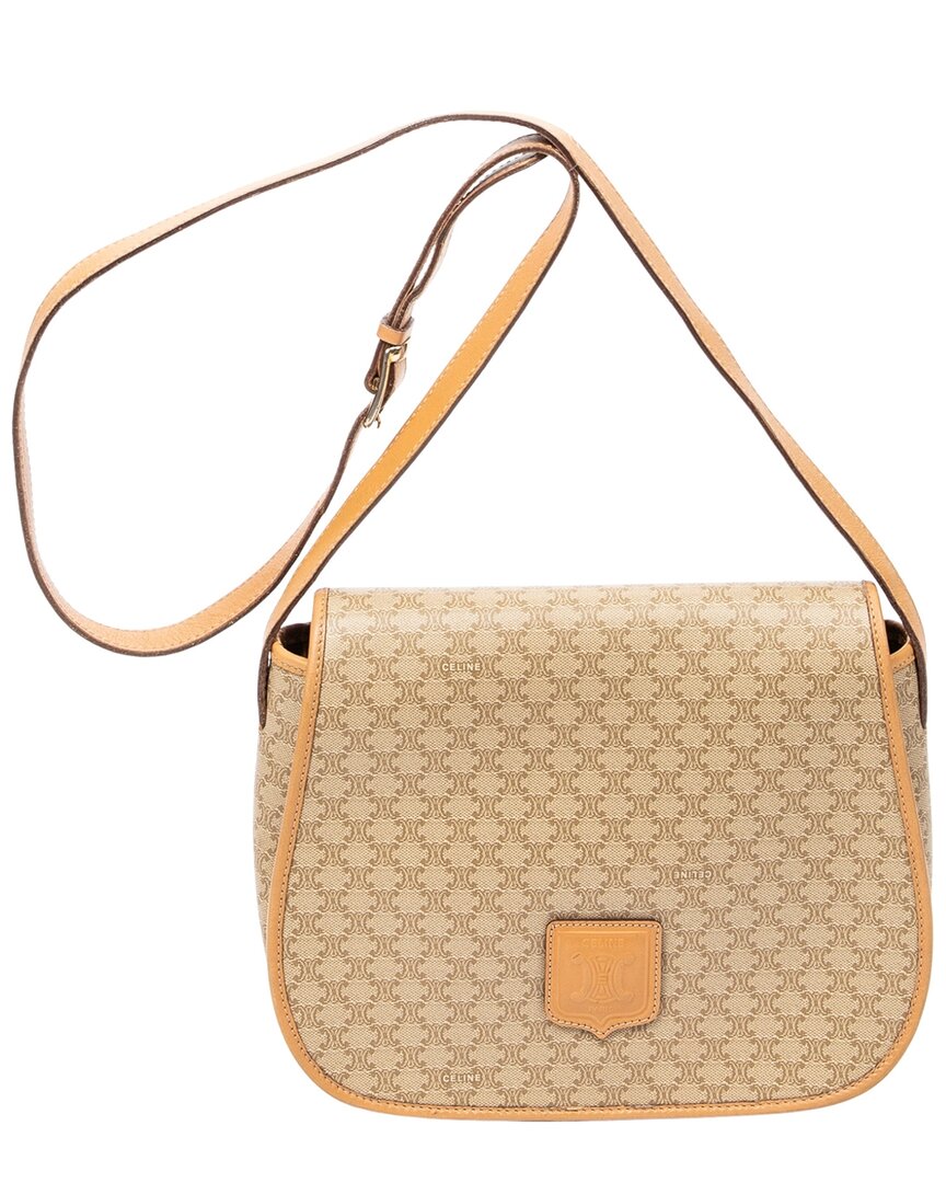 Celine Beige & Tan Macadam Coated Canvas Flap Crossbody (authentic Pre-loved)