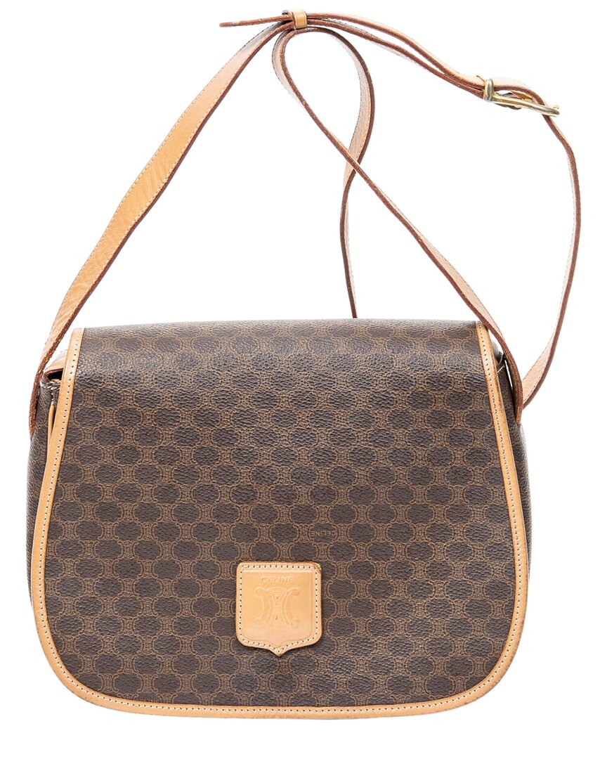 Celine Brown & Tan Coated Canvas Flap Crossbody (authentic Pre-loved)