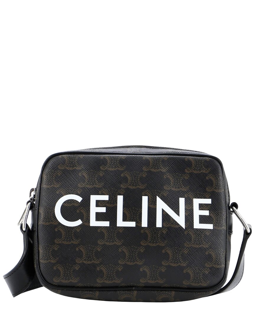 Celine Brown Triomphe Macadam Coated Canvas Camera Crossbody
