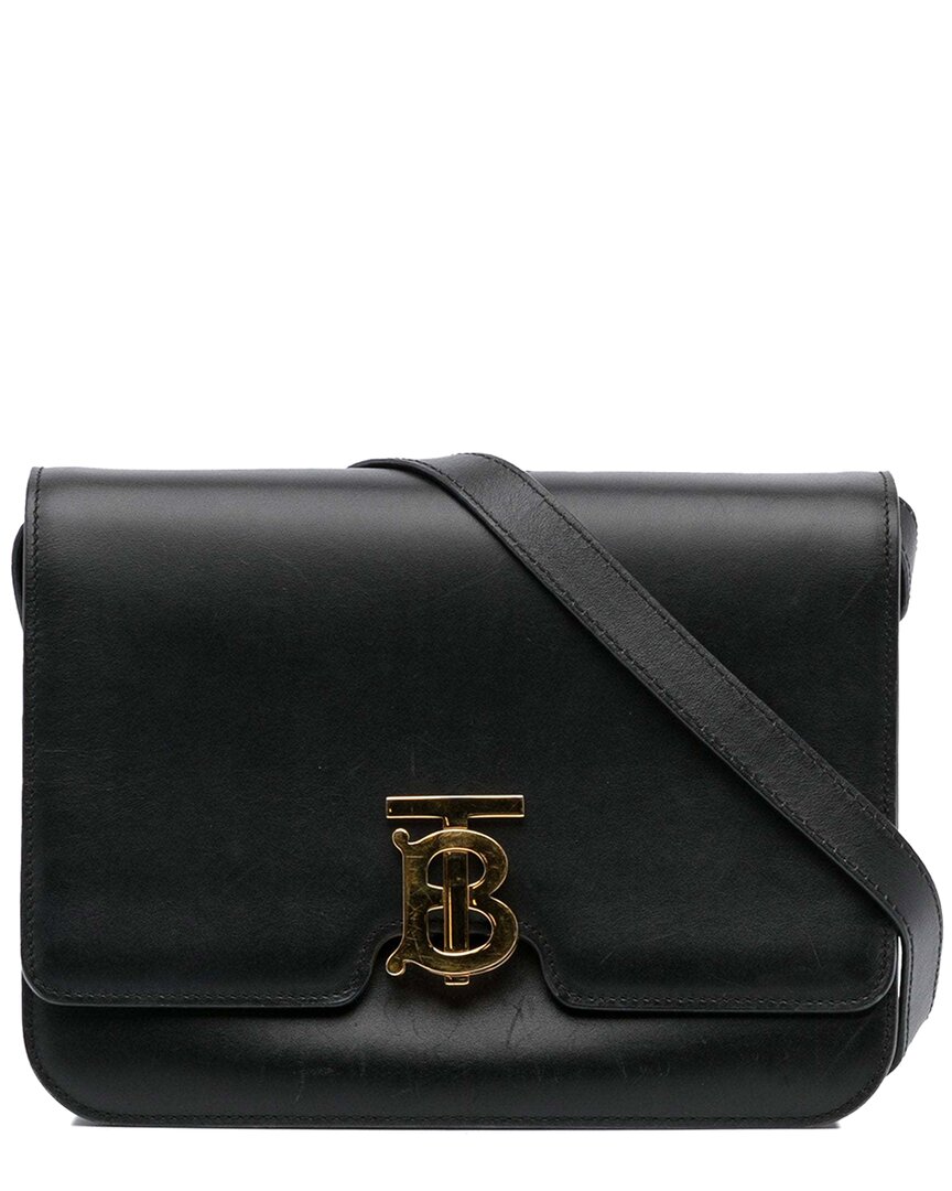 Burberry Black Leather Tb Crossbody (authentic Pre-loved) In Black