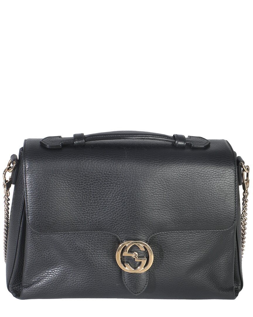 Gucci Black Leather Medium Interlocking G Flap Bag (authentic Pre-loved)
