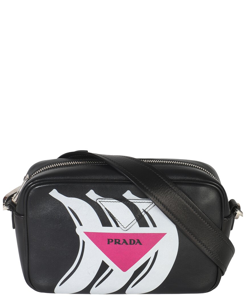 Prada Black Leather Banana Logo Crossbody Bag (authentic Pre-loved)