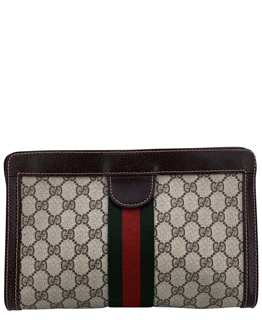 Gucci Brown Cotton Ophidia Clutch (authentic Pre-loved)