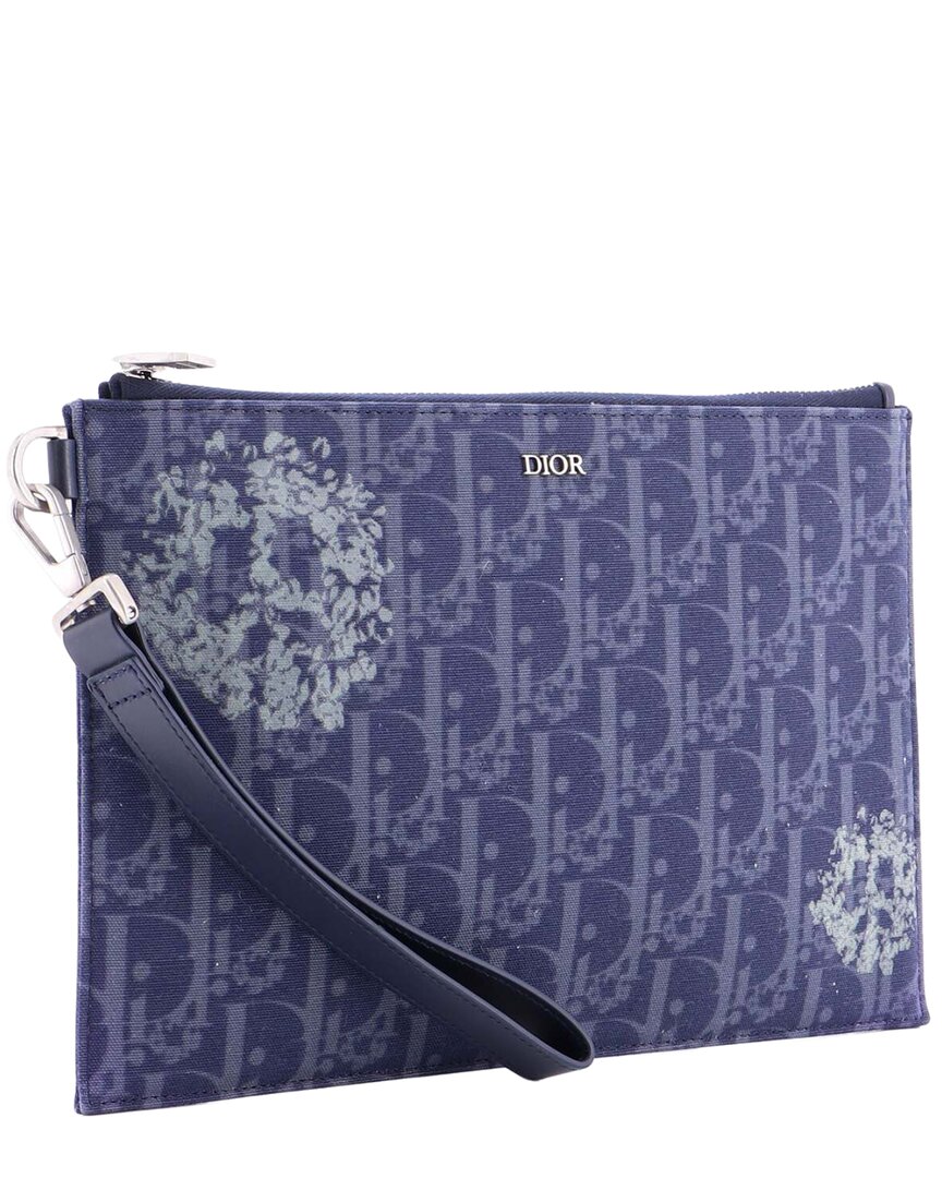 Dior Blue Oblique Denim A5 Pouch (authentic Pre-loved)