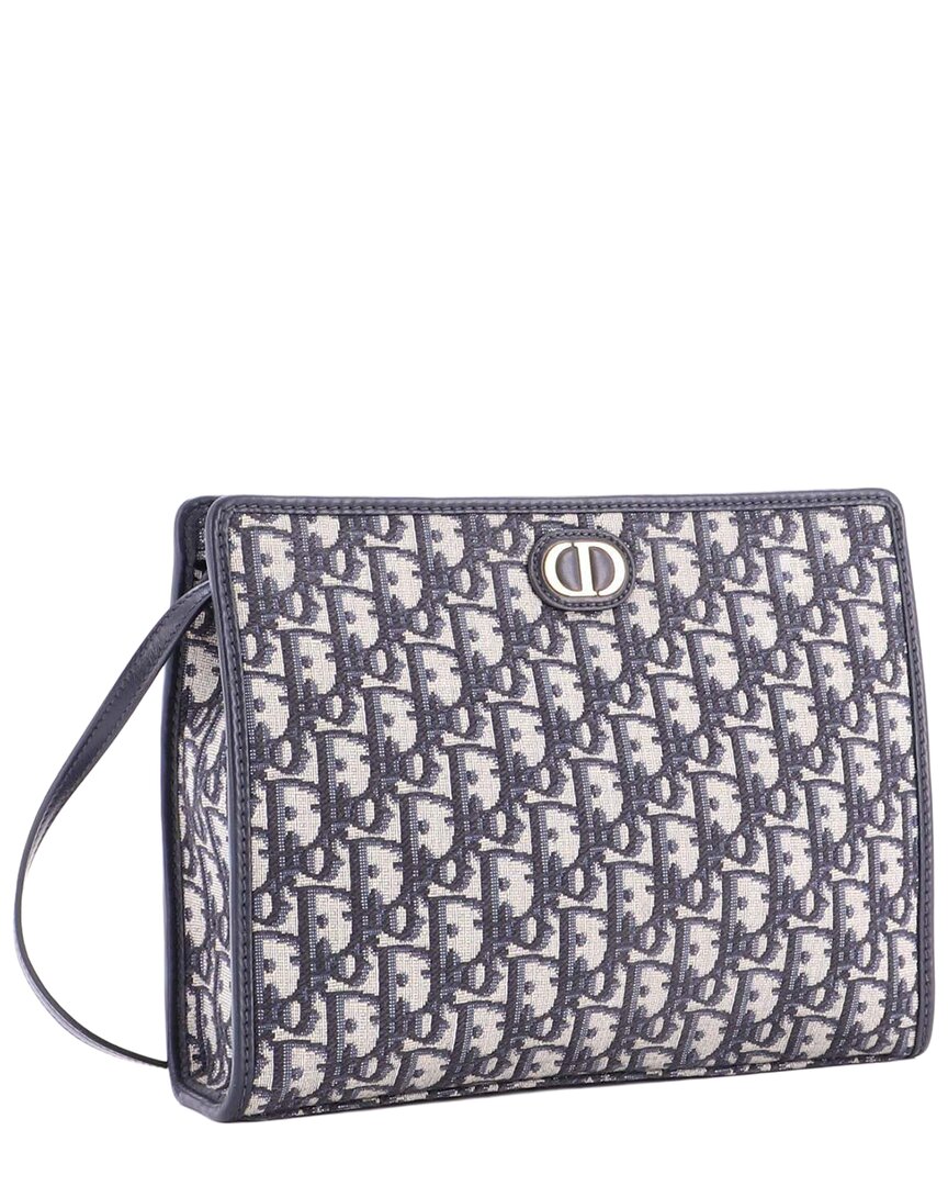 Dior Blue Oblique Canvas 30 Montaigne Zip Pouch Medium (authentic Pre-loved) In Multi