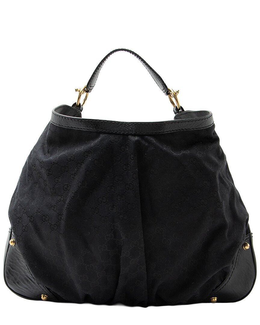 Gucci Black Gg Canvas & Leather Jockey Large Hobo (authentic Pre-loved)
