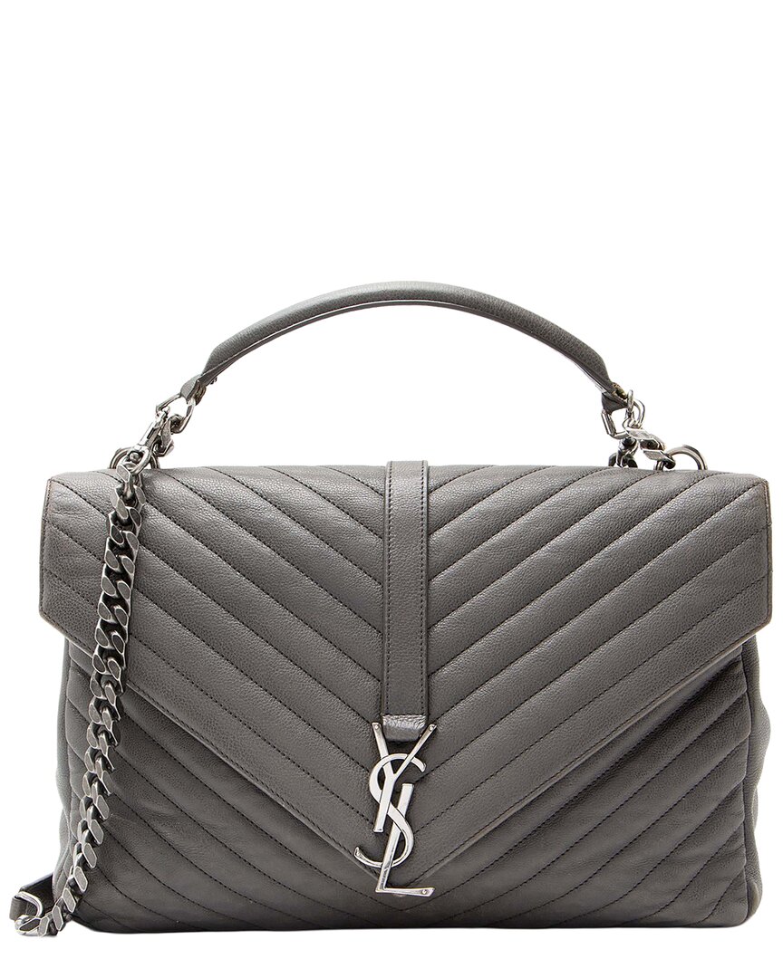 Saint Laurent Grey Matelasse Calfskin Monogram College Large Shoulder Bag  (authentic Pre-loved)