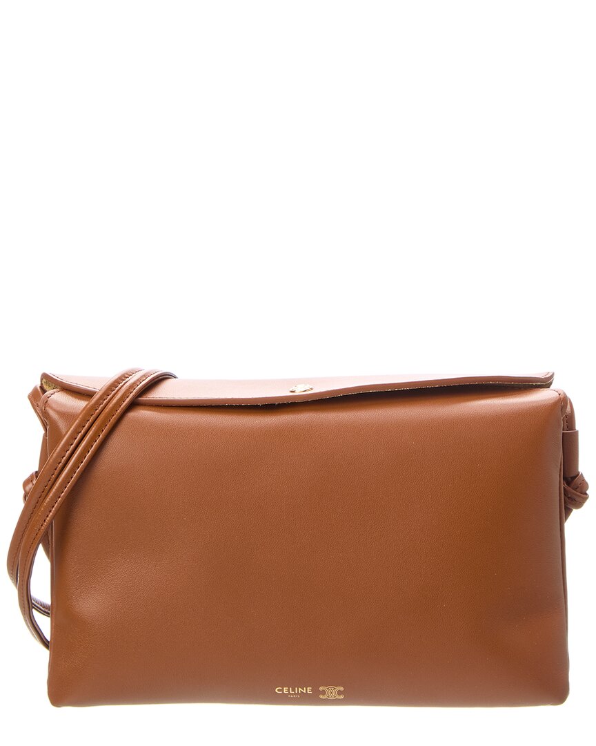 Celine Trio Flap Leather Shoulder Bag In Brown