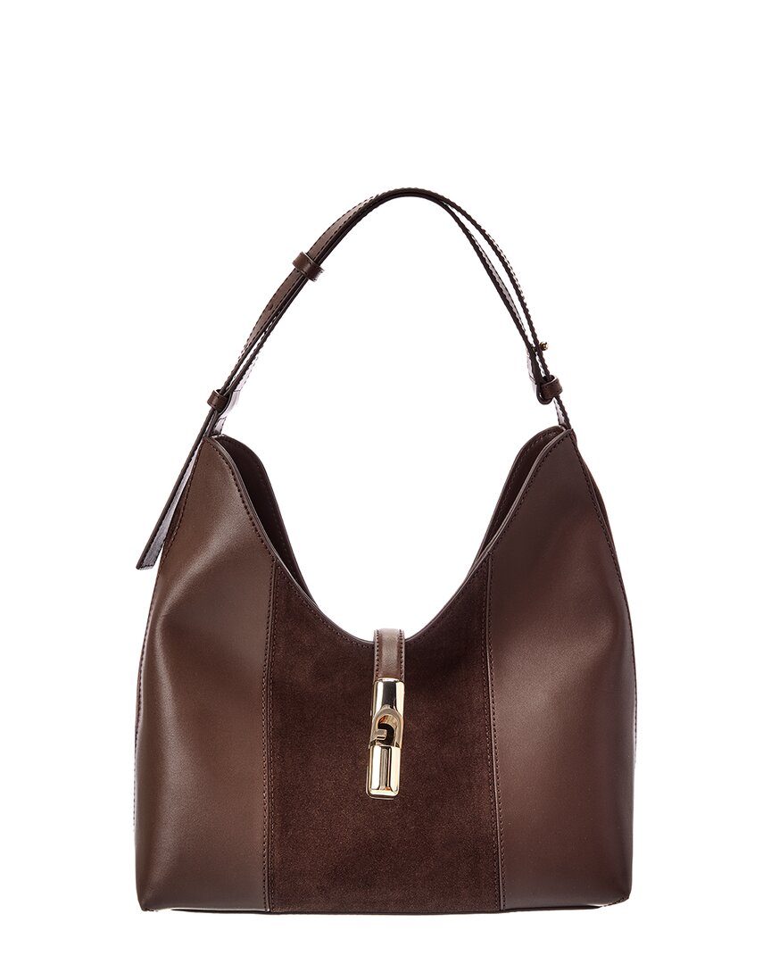 Furla Brown Goccia Shoulder Bag M Toni Espresso Sidney Calf Leather + Suede Woman - Image 5