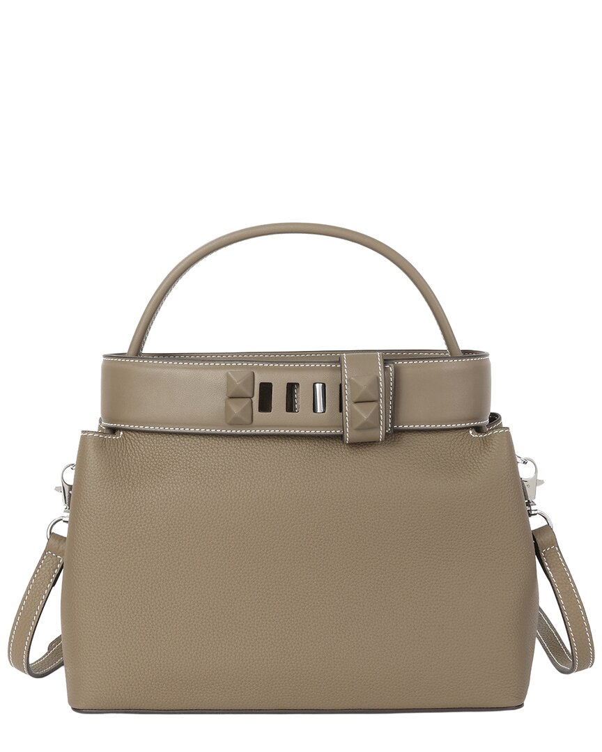 Tiffany & Fred Paris Structured Leather Top Handle Satchel In Khaki