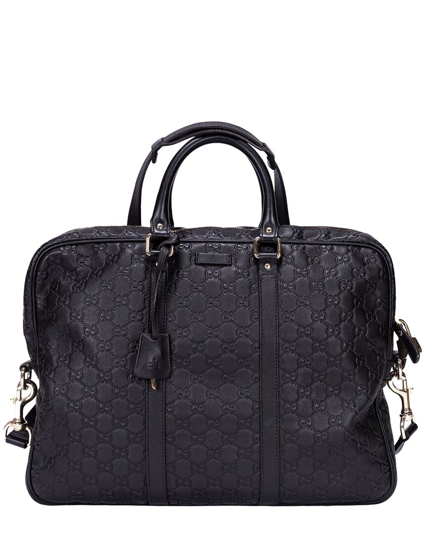 Gucci Black Ssima Calfskin Leather Gg Emblem Briefcase (authentic Pre-  Loved)