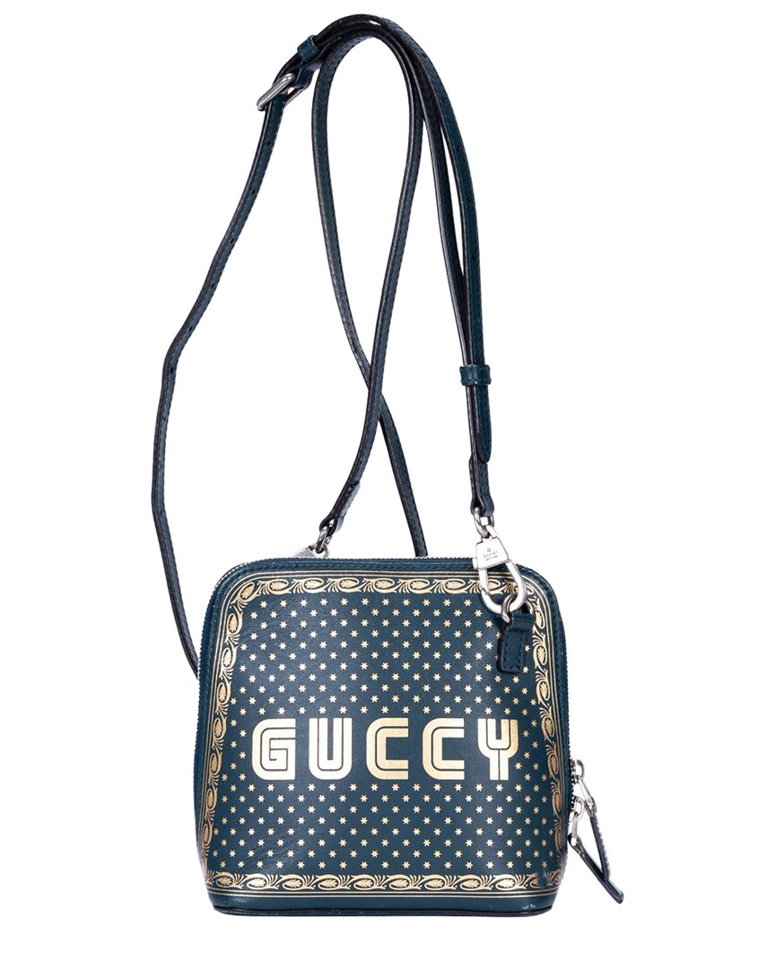 Gucci Green Guccy Print Calfskin Leather Sega Collection Guccy Print Crossbody  (authentic Pre-loved