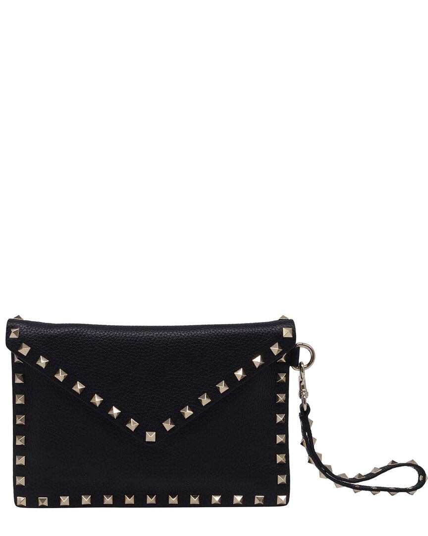 Valentino Garavani Valentino Black Calfskin Leather Rockstud Pouch (authentic Pre-loved)