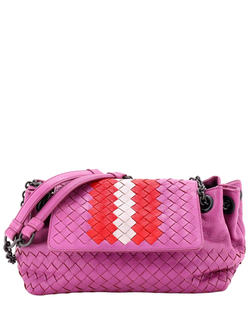 Bottega Veneta Purple Intrecciato Sheep Leather Accordion Flap Chain Shoulder Bag Mini (authentic Pr