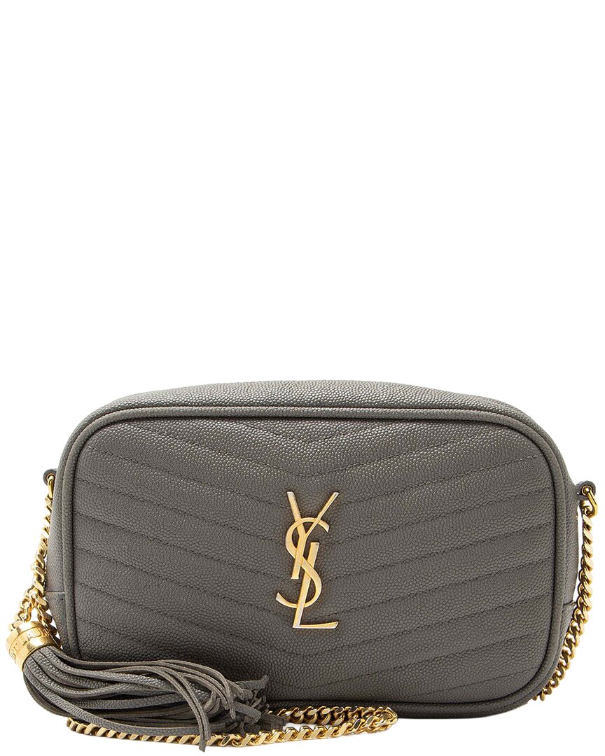 Saint Laurent Grey Matelasse Grain De Poudre Leather Monogram Lou Mini Camera Bag
