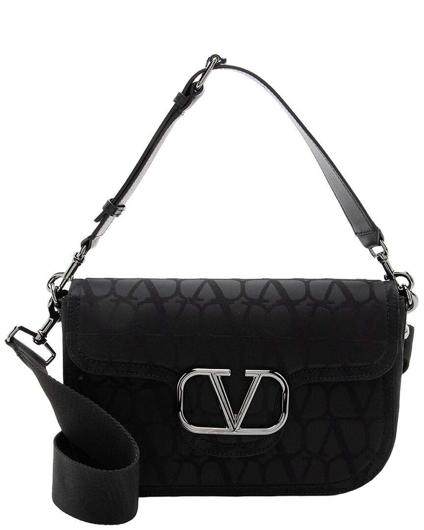 Valentino Garavani Valentino Black Toile Iconographe & Leather Vlogo Shoulder Bag
