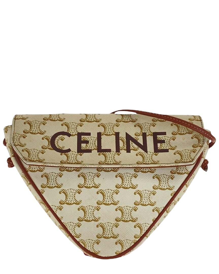 Celine Beige Coated/waterproof Canvas Triomphe Triangle Shoulder Bag  (authentic Pre-loved) In Neutral