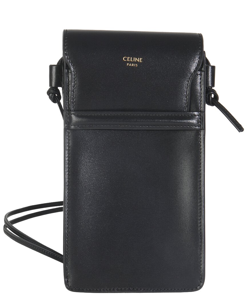 Celine Black Calfskin Flap Phone Pouch