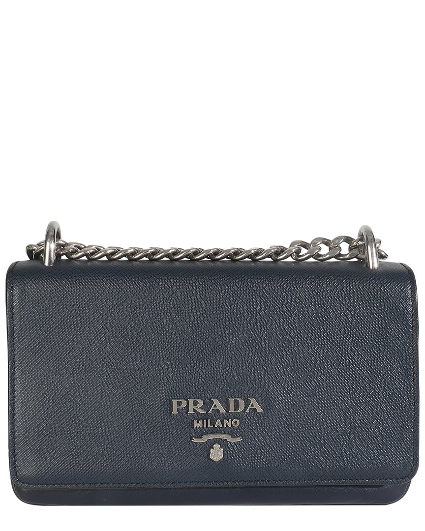 Prada Blue Saffiano Leather Chain Shoulder Bag (authentic Pre-loved) In Blue