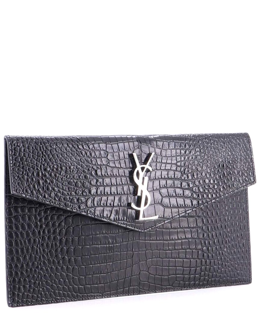 Saint Laurent Uptown Pouch Crocodile Embossed Leather (authentic Pre-loved)