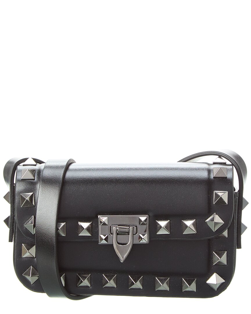 Shop Valentino Rockstud Mini Leather Shoulder Bag In Black