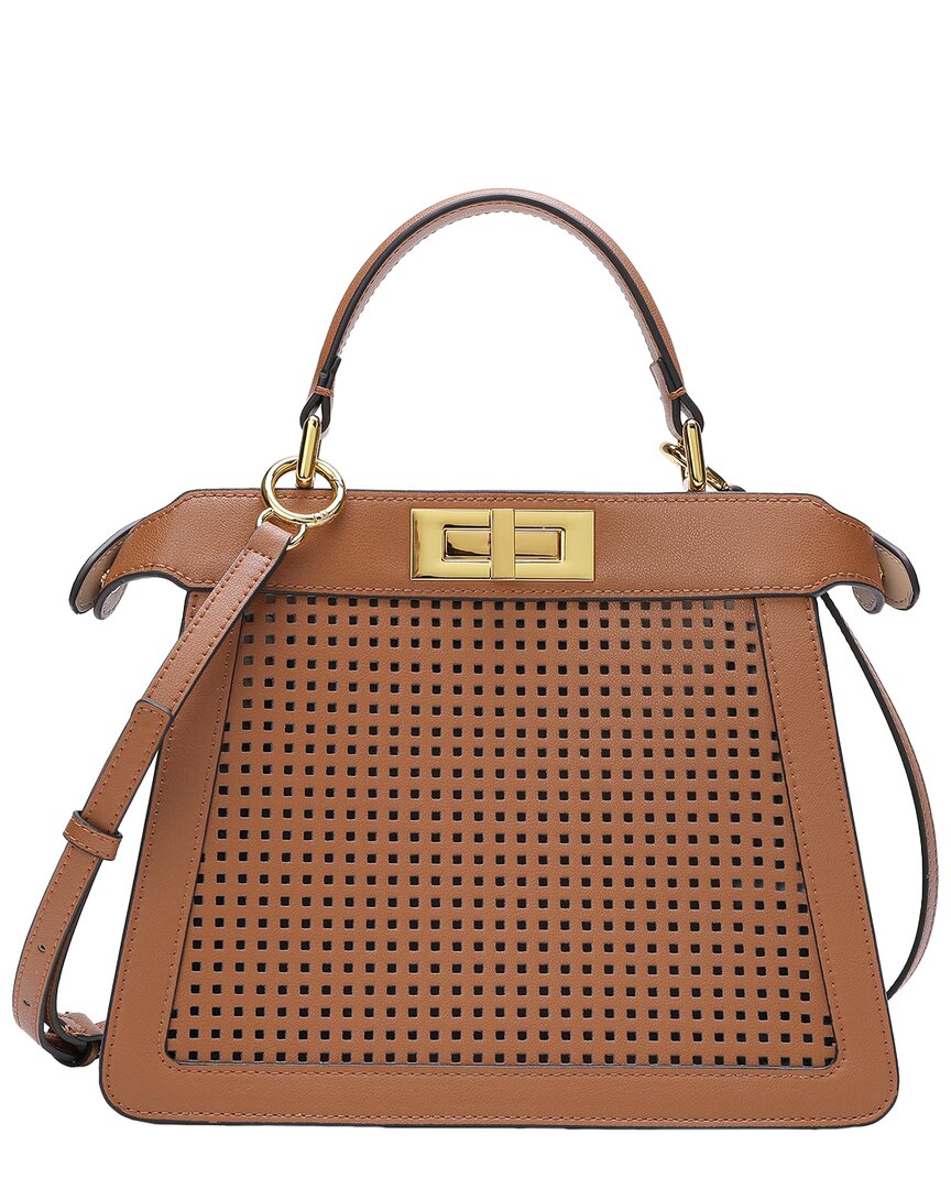 Tiffany & Fred Paris Perforated Leather Top Handle Satchel In Brown