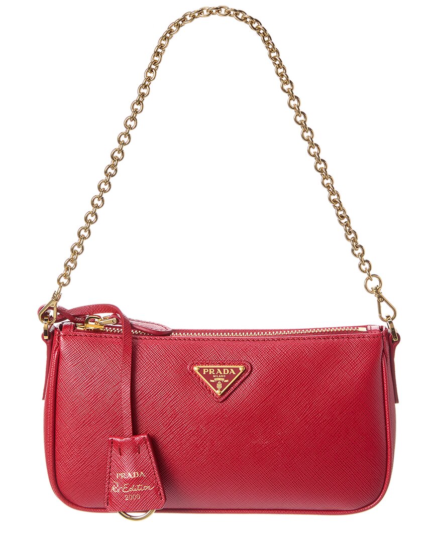 Prada Logo Saffiano Leather Shoulder Bag In Red