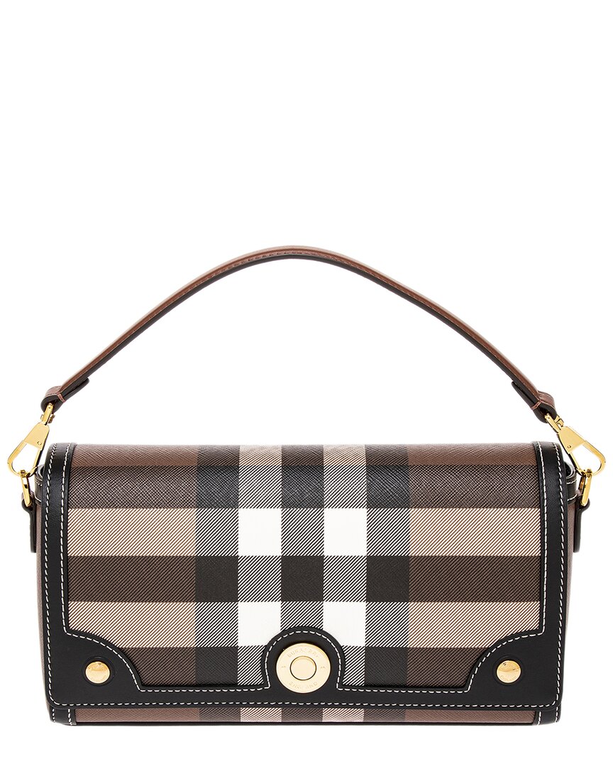 Shop Burberry Top Handle Note E-canvas & Leather Shoulder Bag In Brown