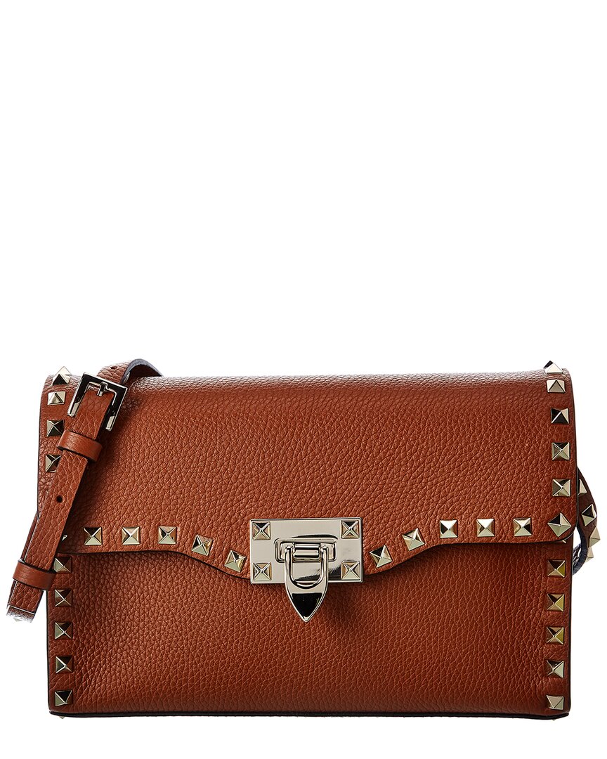 Valentino Garavani Rockstud Small Grainy Leather Crossbody In Brown