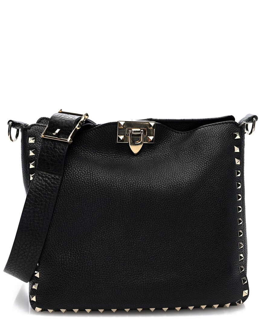 Valentino Garavani Valentino Black Pebbled Calfskin Leather Mini Rockstud Flip-lock Messenger Bag  (authentic Pre-loved In Multi