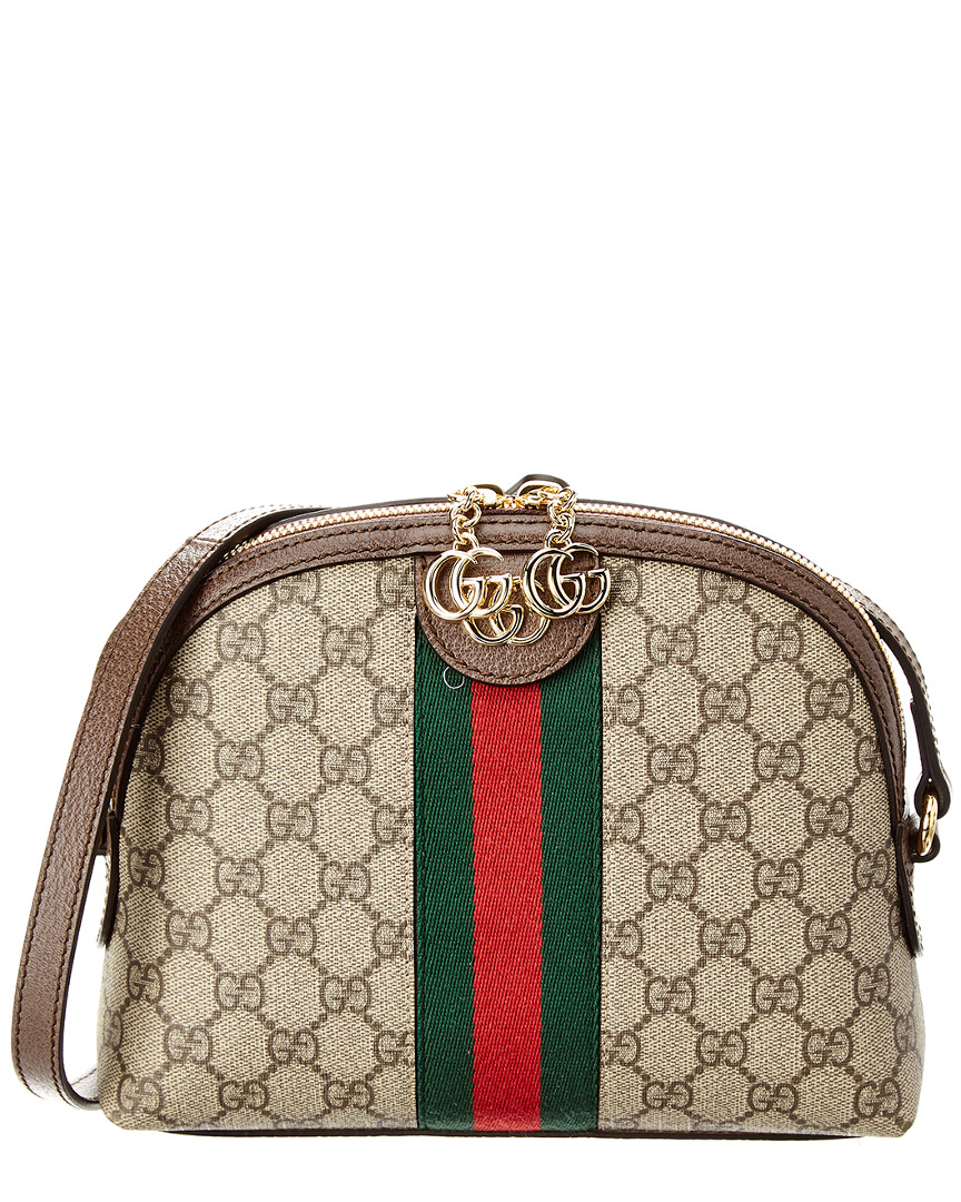 Gucci Ophidia Small Gg Supreme Canvas & Leather Shoulder Bag In Brown