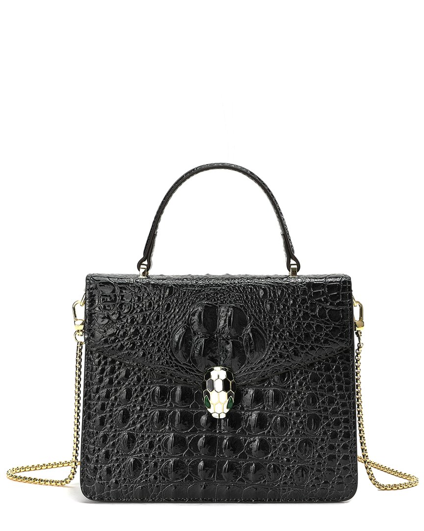 Tiffany & Fred Alligator-embossed Leather Top Handle Crossbody In Black