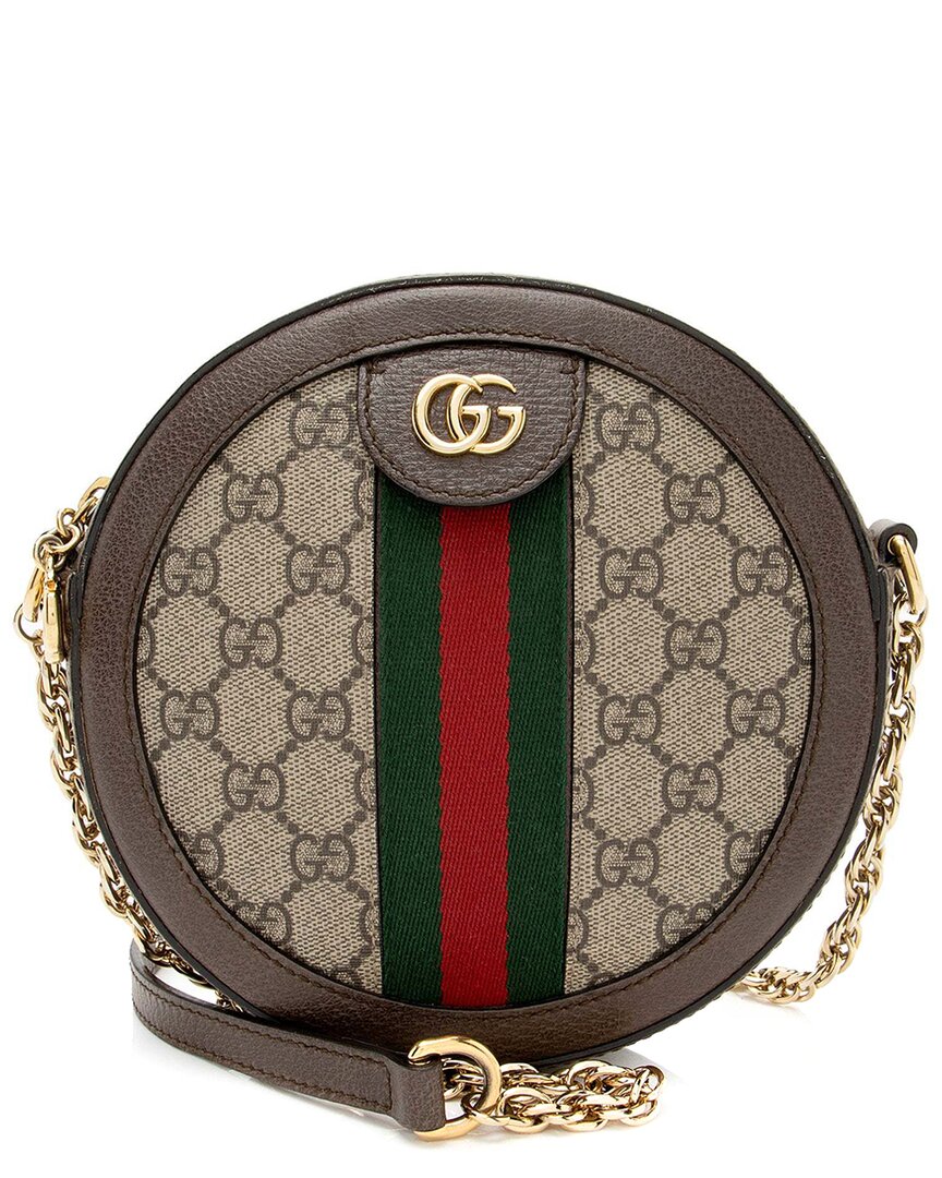 Gucci Brown Gg Supreme Canvas Ophidia Round Mini Shoulder Bag (authentic Pre- Loved)