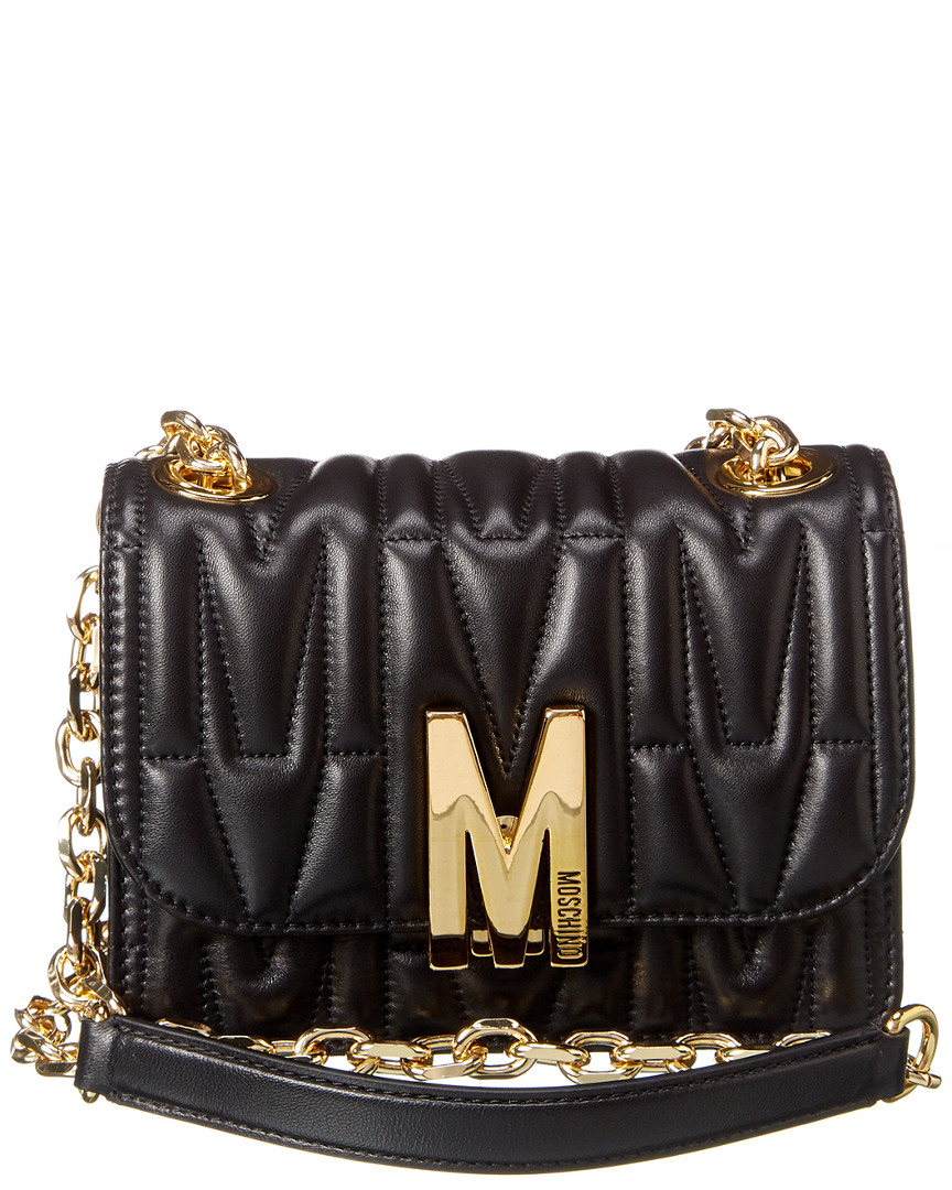 Moschino M Quilted Leather Shoulder Bag Women's Black | eBay