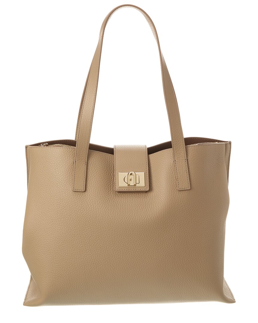 Shop Furla 1927 Large Leather Tote In Grey