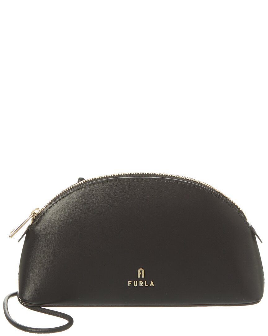 Shop Furla Camelia Mini Leather Half Moon Crossbody In Black