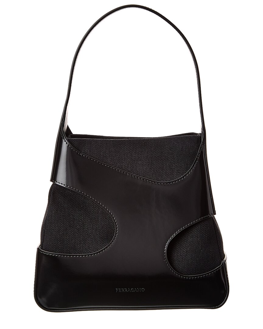 Shop Ferragamo Cut Out Detail Leather Shoulder Bag In Black