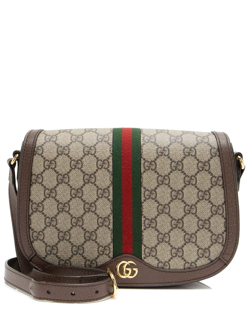 Gucci Brown Gg Supreme Canvas Ophidia Flap Messenger (authentic Pre-loved)