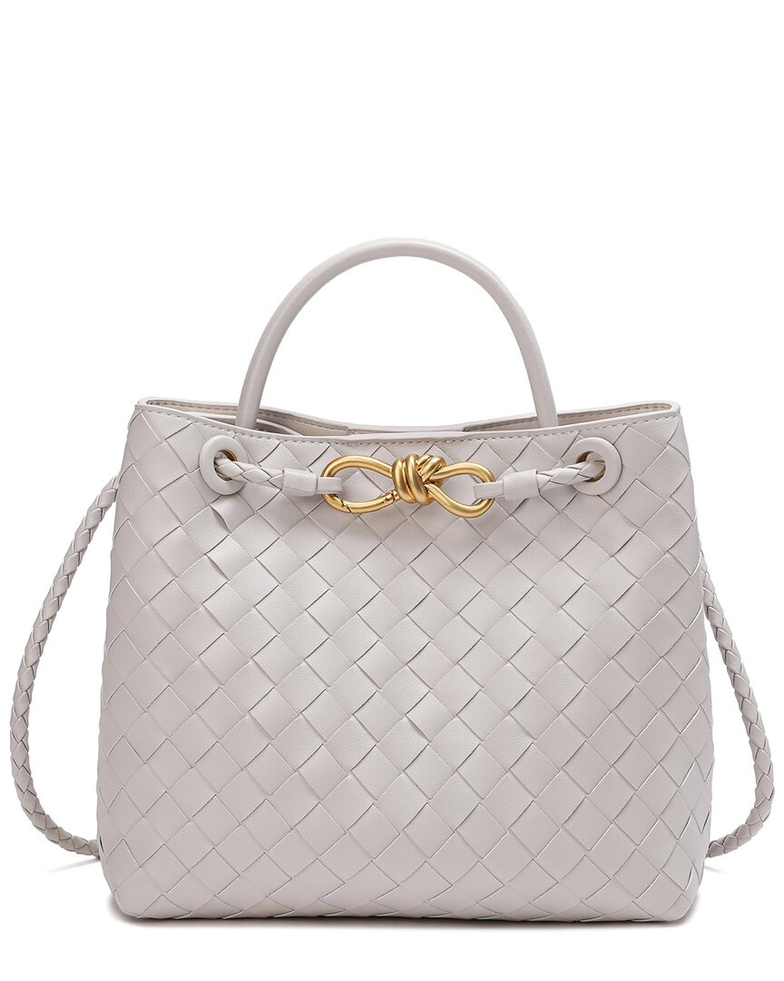Shop Tiffany & Fred Paris Woven Leather Top Handle Messenger Bag In White