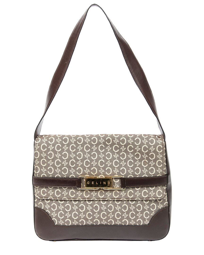 Celine Dark Brown/beige C Macadam Canvas Flap Shoulder (authentic Pre-loved)
