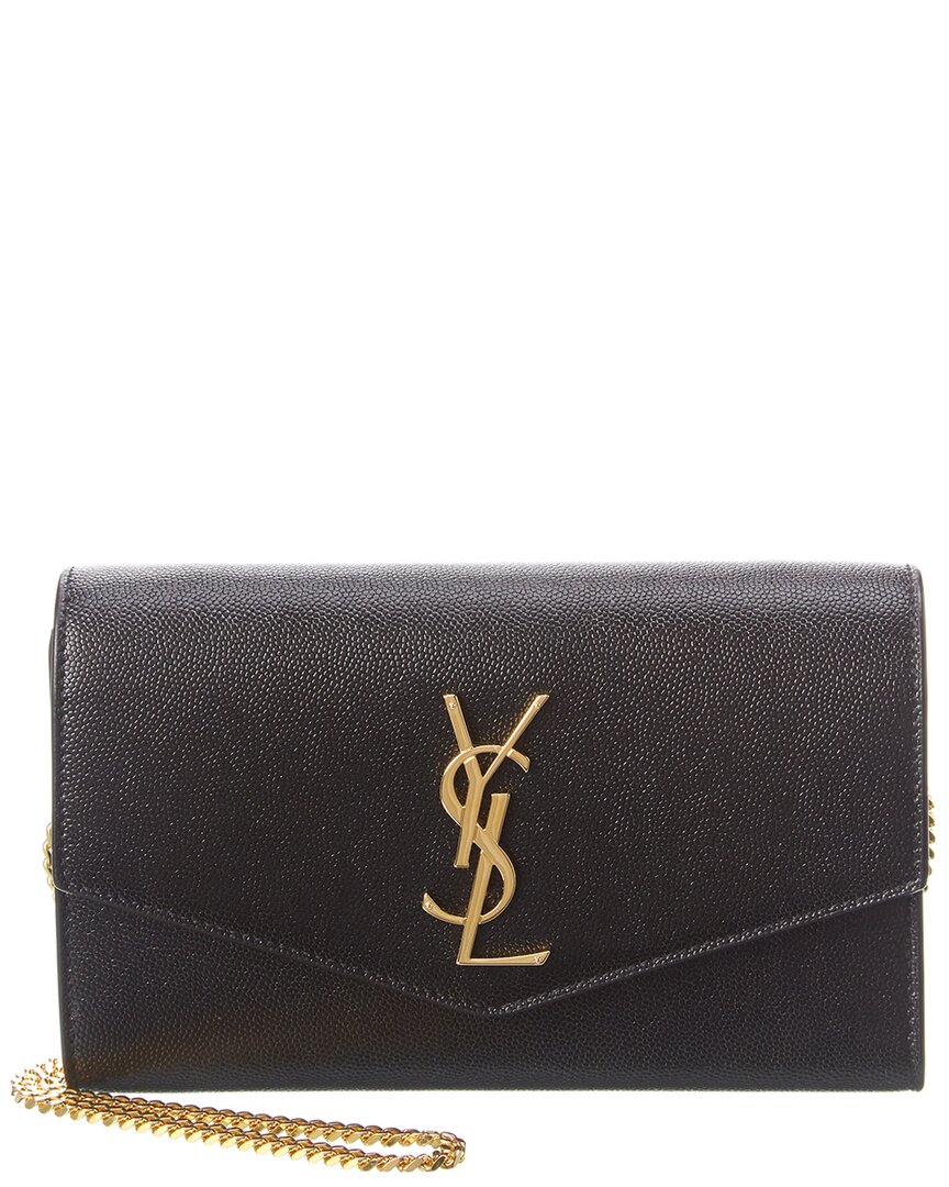 Saint Laurent Uptown Embossed Leather Wallet On Chain In Black