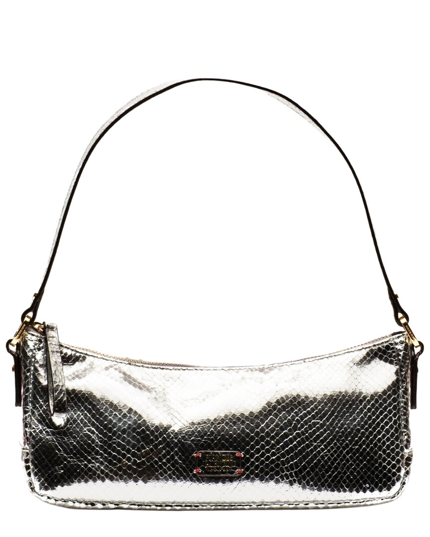 Frances Valentine Mia Metallic Snake-embossed Leather Shoulder Bag In Silver