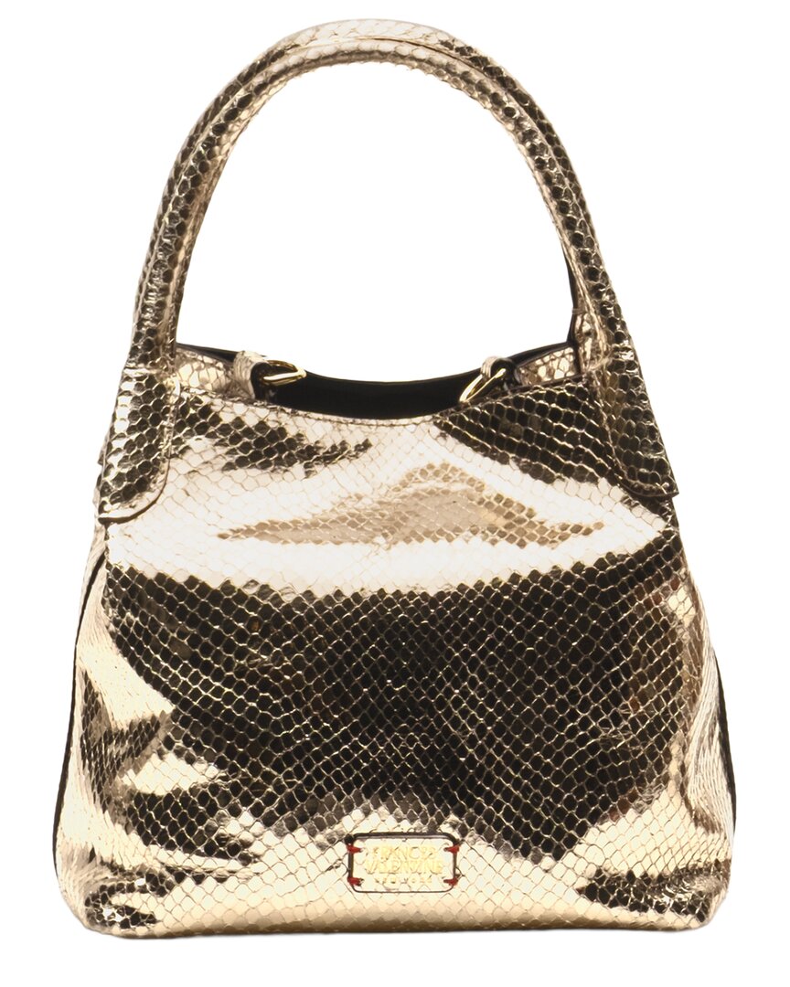 Frances Valentine Teeny Sweet Pea Metallic Snake-embossed Leather Tote In Gold