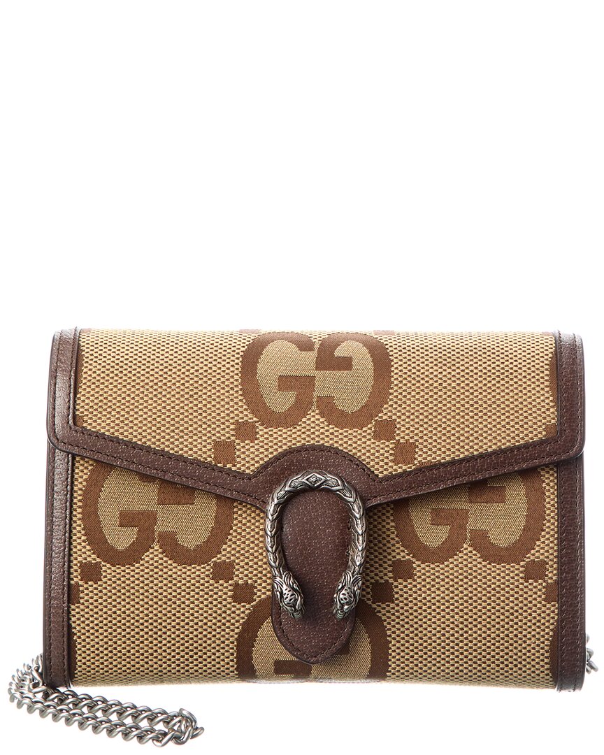 Gucci Dionysus Jumbo Gg Canvas & Leather Wallet On Chain In Brown