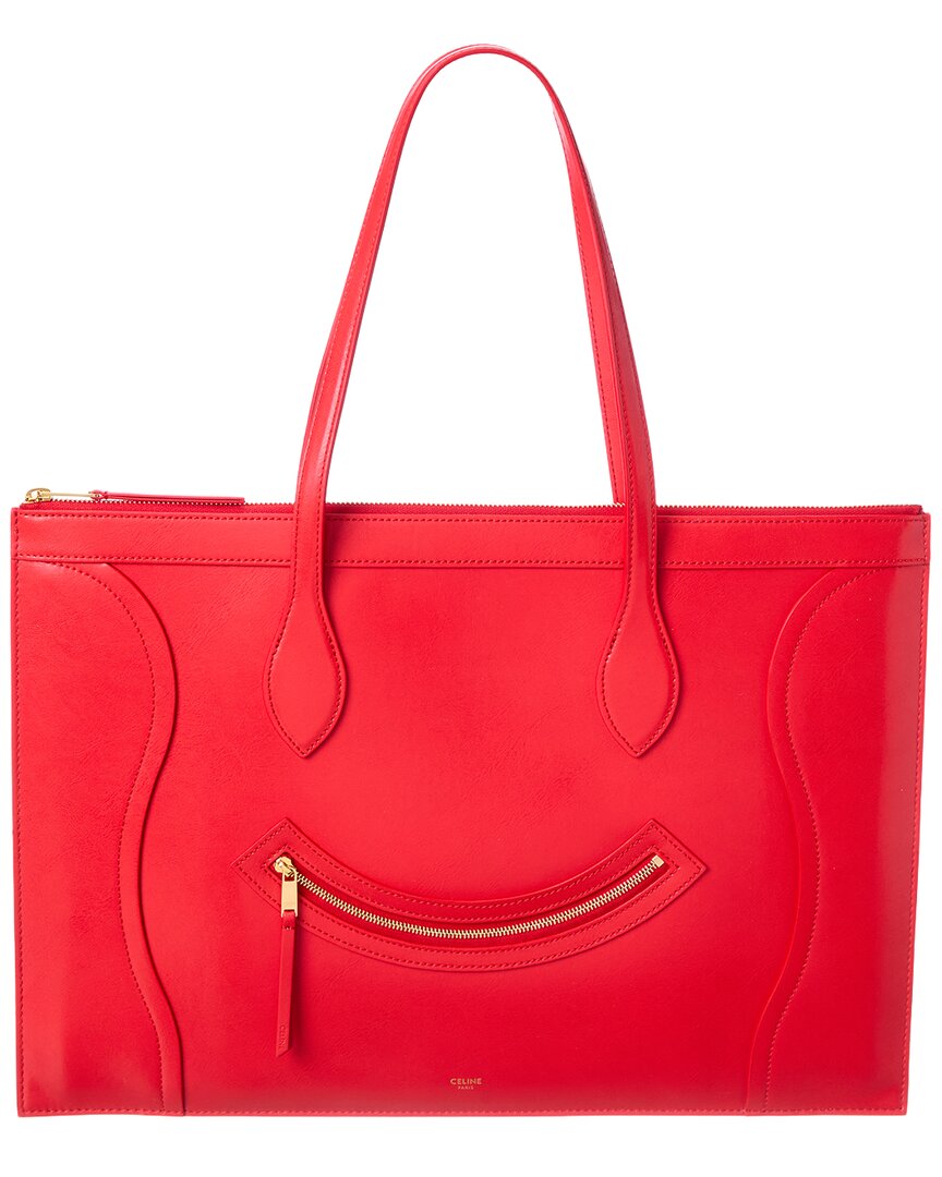 Celine Leather Shoulder Bag In Red