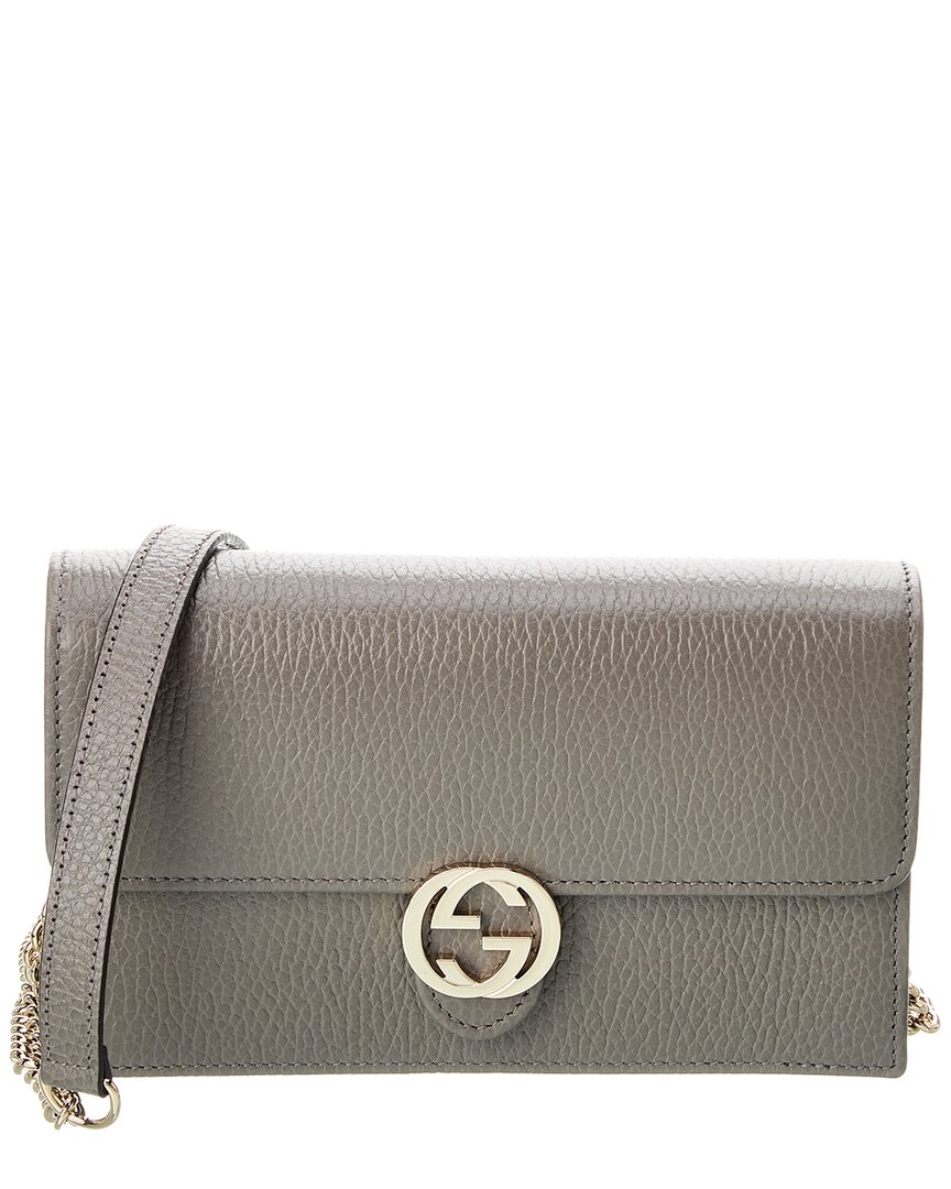 Gucci Interlock Wallet On Chain with Grey Leather