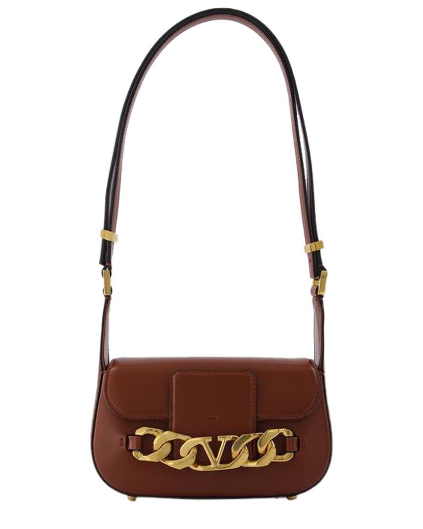 Valentino Brown Leather Vlogo Chain Small Shoulder Bag In Brown