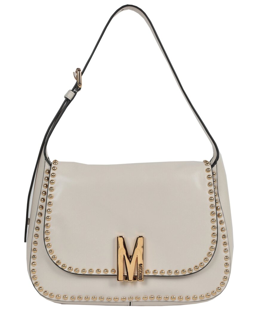 Shop Moschino Leather Shoulder Bag In Grey